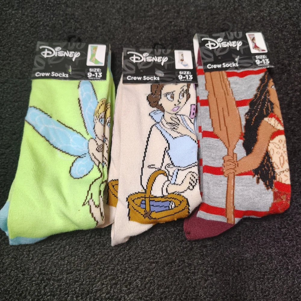 Disney Princess Crew Socks Set Of 3Unisex Size 9-13 NEW